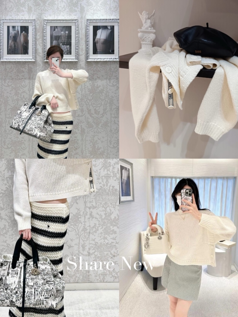 Dior Striped Ribbon Detail Wool-Blend Sweater