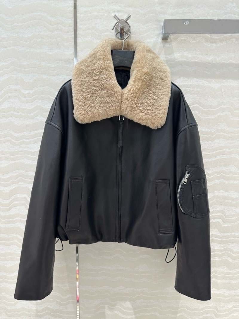 Loewe Lambskin Jacket with Detachable Shearling Collar Black