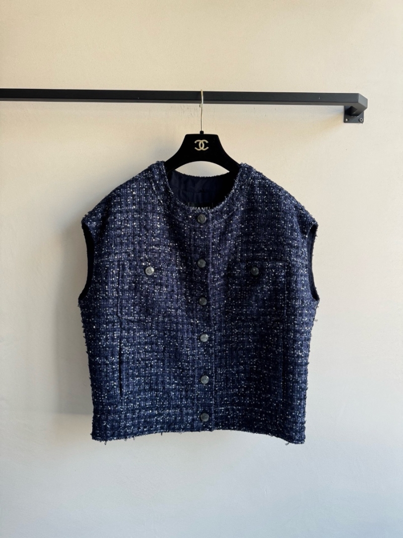 Chanel 25P Coco Girl Elegant Tweed Vest Sleeveless Top Blue