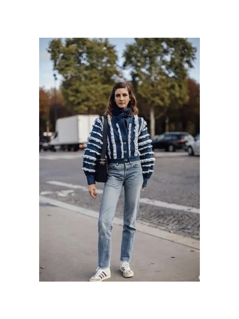 Chanel 24K Coco Denim Ruffle Jacket