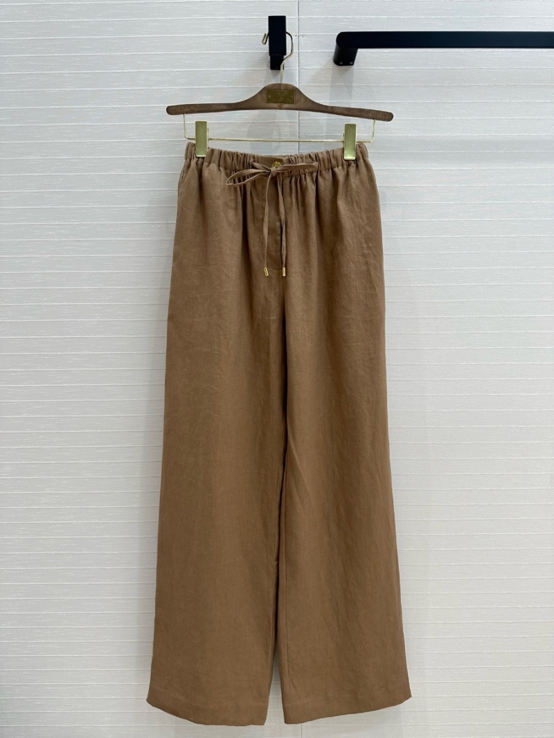 Loro Piana 2025 Early Spring Minimalist Linen Wide-Leg Pants Mocha