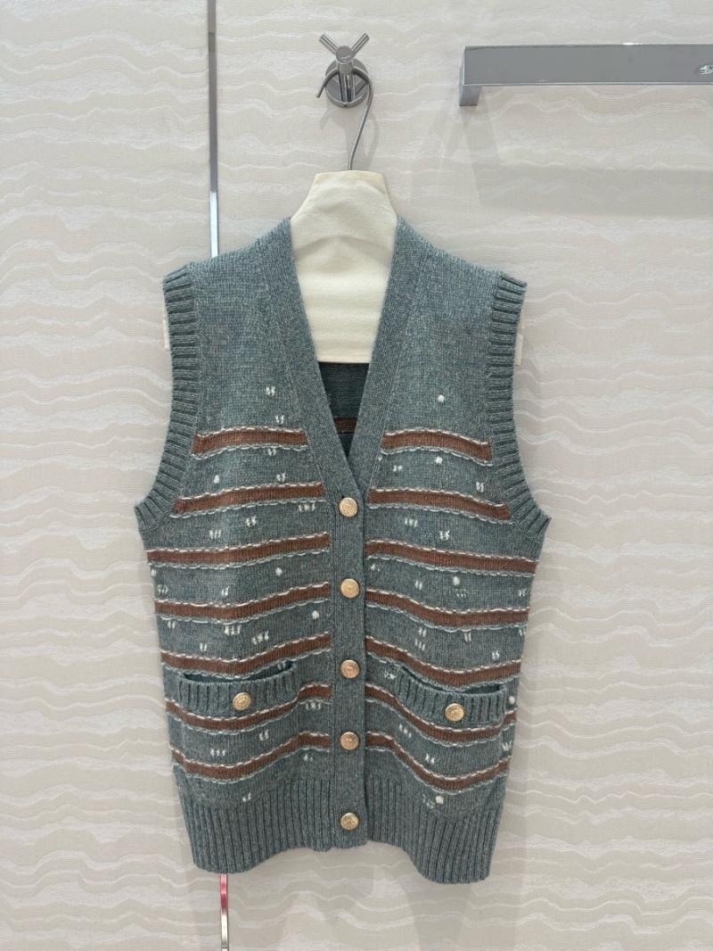 Chanel CC24k Duvivier Series Striped Cashmere Vest Light Blue