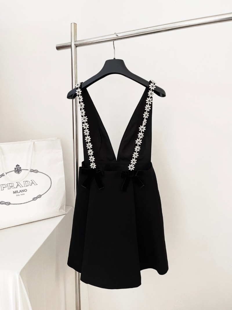 Prada Embellished Strap Sleeveless Dress – Elegant Black with Floral Crystal Details