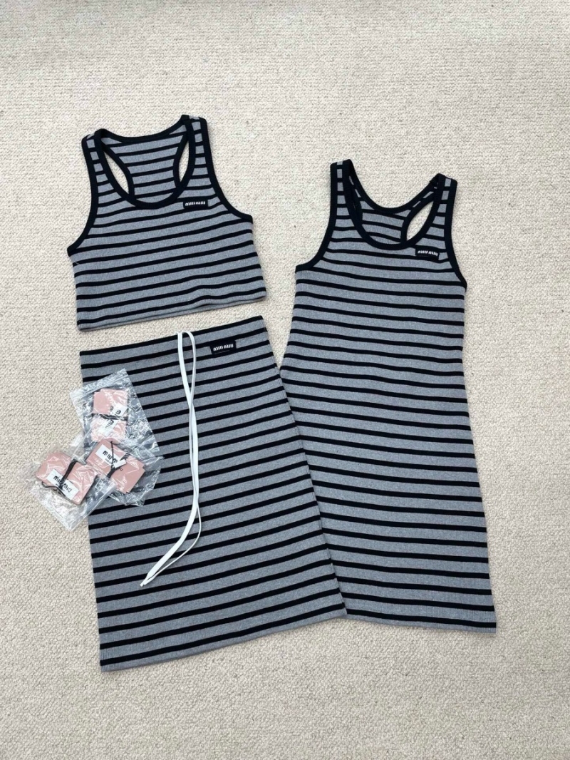 Miu Miu 24 Striped Knit Midi Skirt