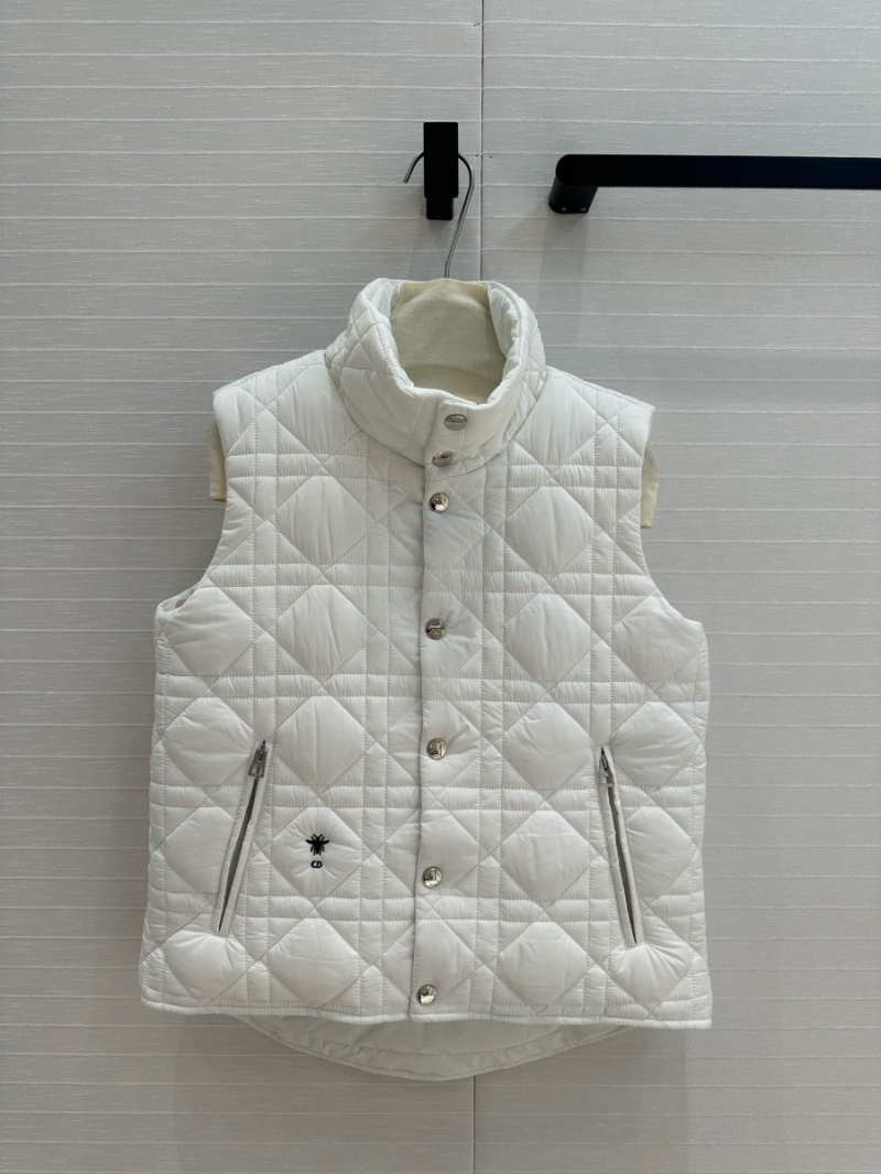 Dior Lady Quilted Pattern Padded Vest White
