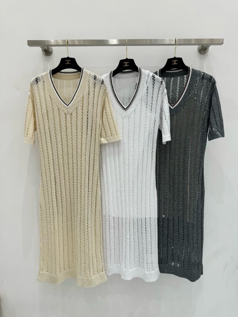 Brunello Cucinelli Spring-Summer 2025 Sequin V-Neck Dress Gray