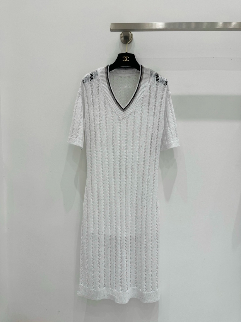 Brunello Cucinelli Spring-Summer 2025 Sequin V-Neck Dress White