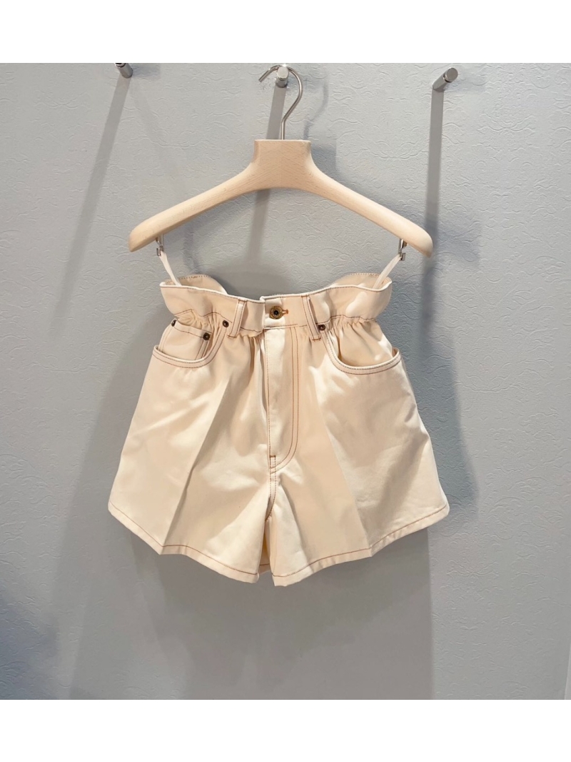 Miu Miu Paperbag Waist White Denim Shorts