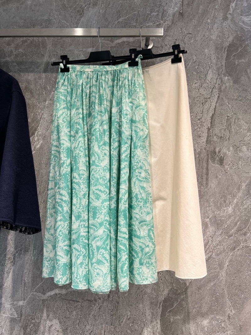 Dior 2024 Cruise Double-Layer Green Butterfly Print Midi Skirt
