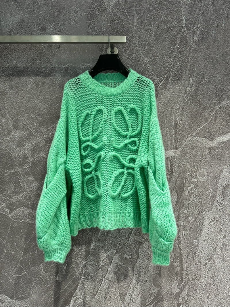 Loewe 2024 Early Spring Mohair Sweater in Lush Green. Lavender