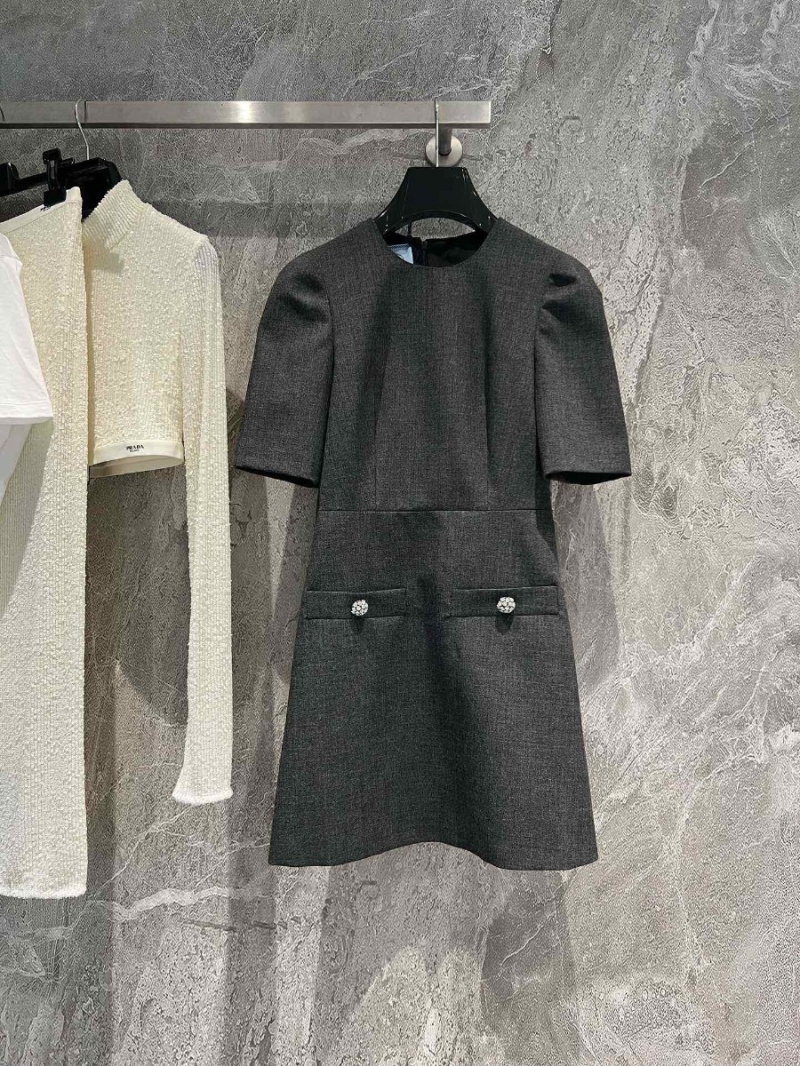 Prada 2024 Early Spring Wool Dress with Crystal Buttons
