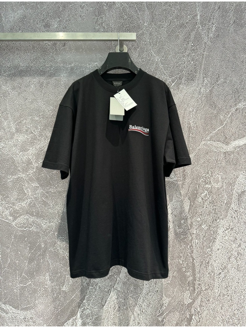 Balenciaga Early Spring 2024 Classic Embroidered Cola Logo Tee - Unisex Oversized Black T-Shirt