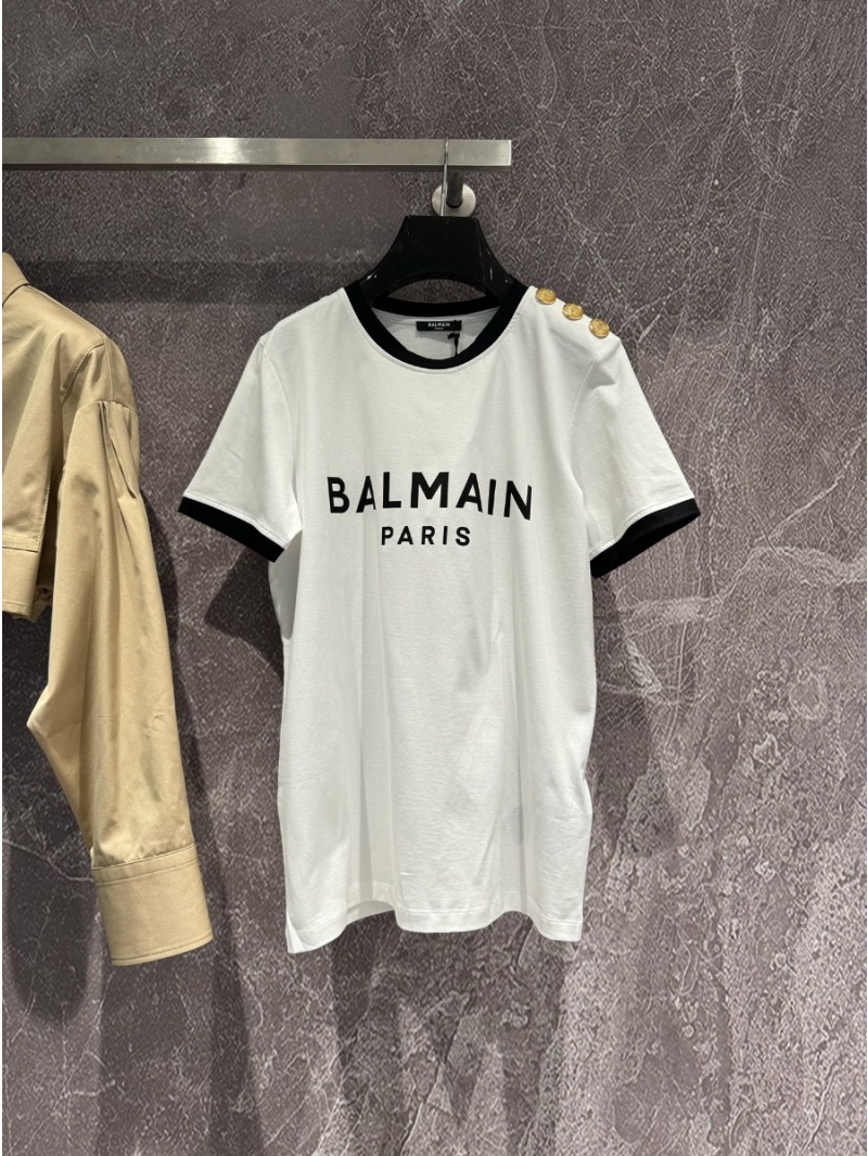 Balmain Gold-Buttoned T-Shirt – Summer Elegance