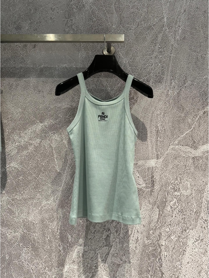 Fendi Custom-Dyed Ribbed Cotton Tank Top - Subtle Blue