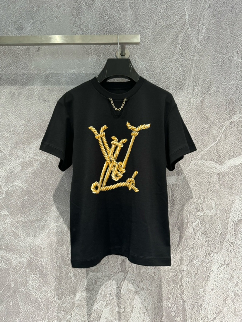 Louis Vuitton Twisted Chain Gold Embellished Black T-Shirt