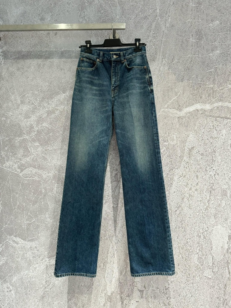 Saint Laurent YSL August Blue High-Waisted Straight-Leg Jeans