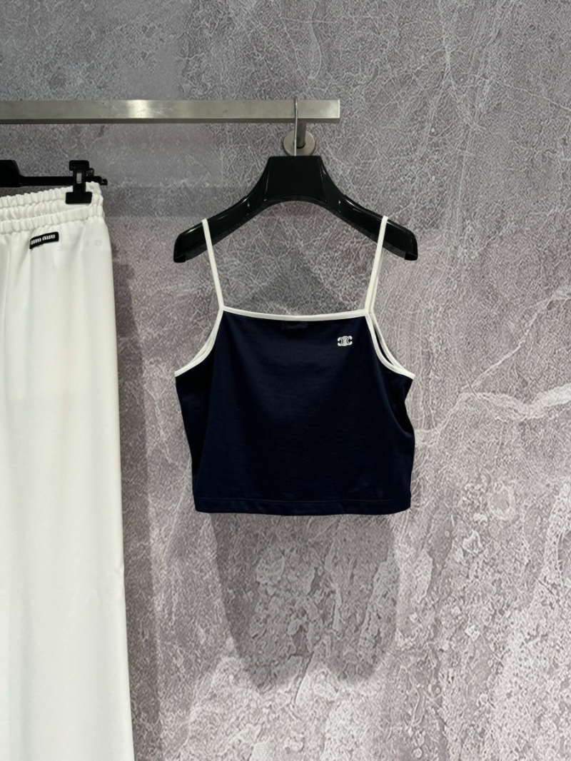 Celine Triumph Gate Essential Contrast Strap Tank Top in Navy