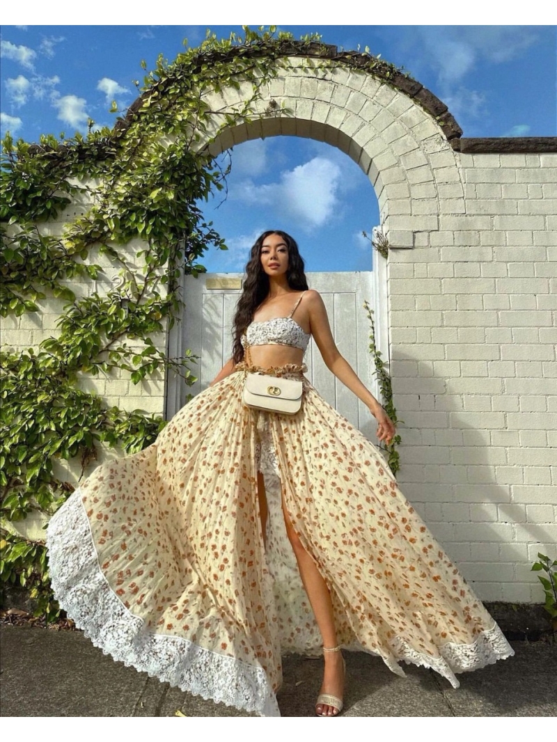 Dior 2024 Limited Edition Long Floral Lace Trim Skirt with Elastic Waist