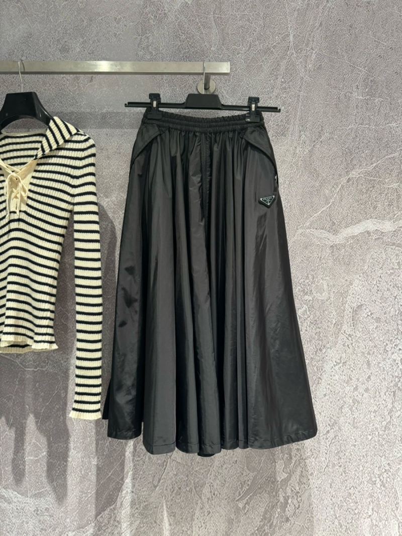 Prada 24SS Nylon A-Line Maxi Skirt with Elastic Waist