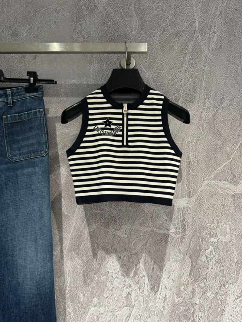 Dior Navy Striped High-Waist Crop Top with Lucky Star Logo