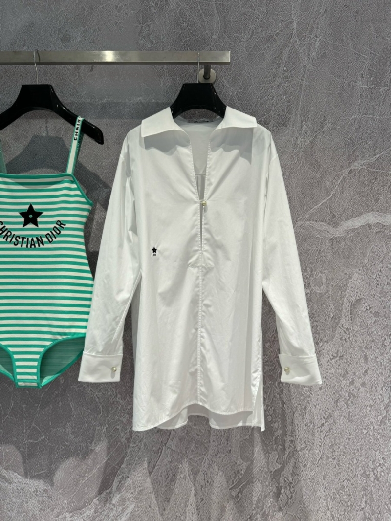 Dior Pearl Cuff Collared Shirt with Star Embroidery