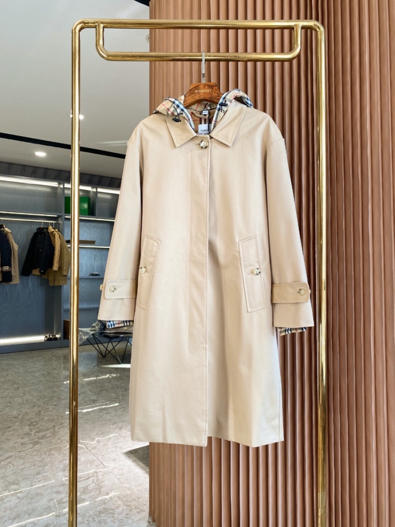BURBERRY Checkered Hooded Gabardine Lightweight Trench Coat
