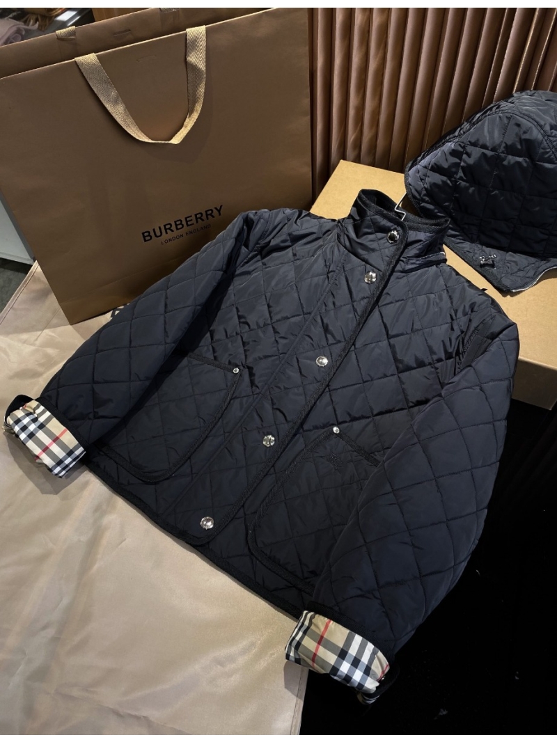 Burberry Detachable Hooded Diamond Quilted Short Cotton Jacket Black
