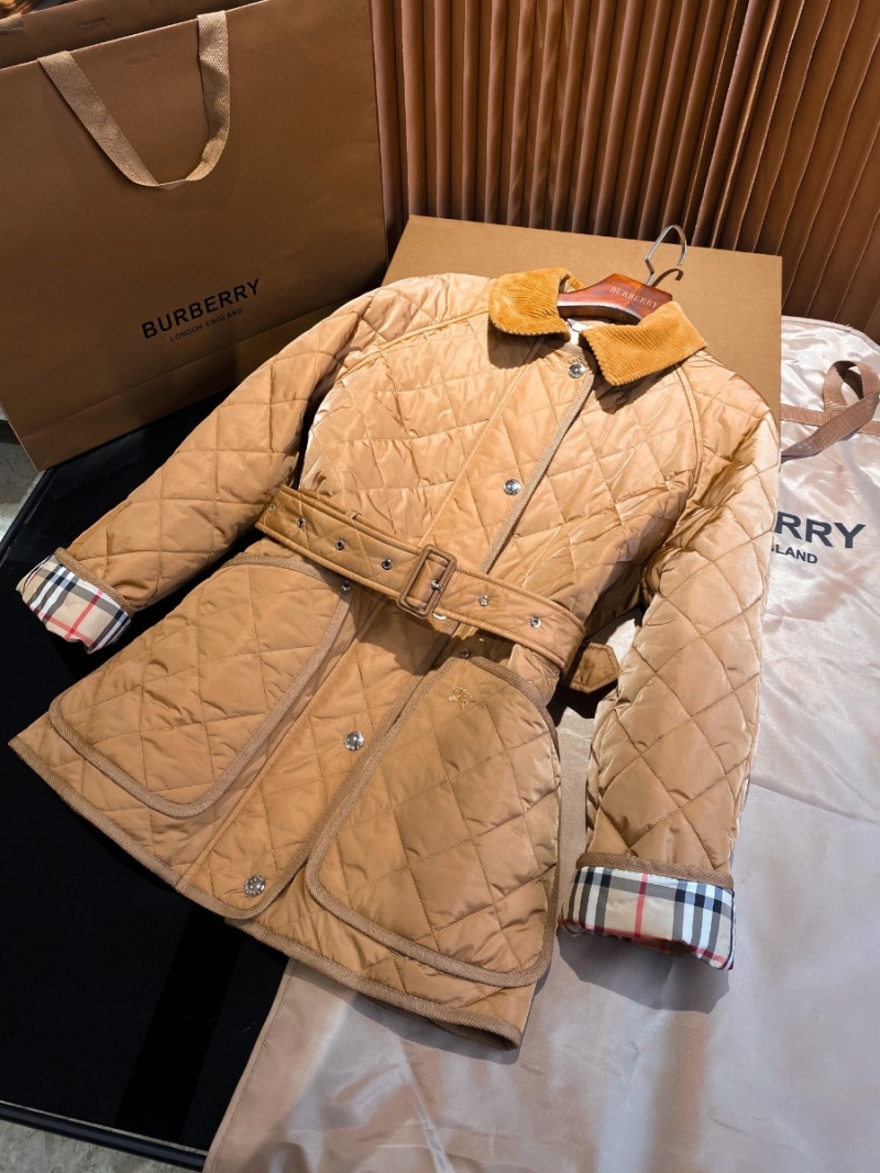 Burberry Equestrian Knight Belted Diamond Quilted Nylon Jacket Brown