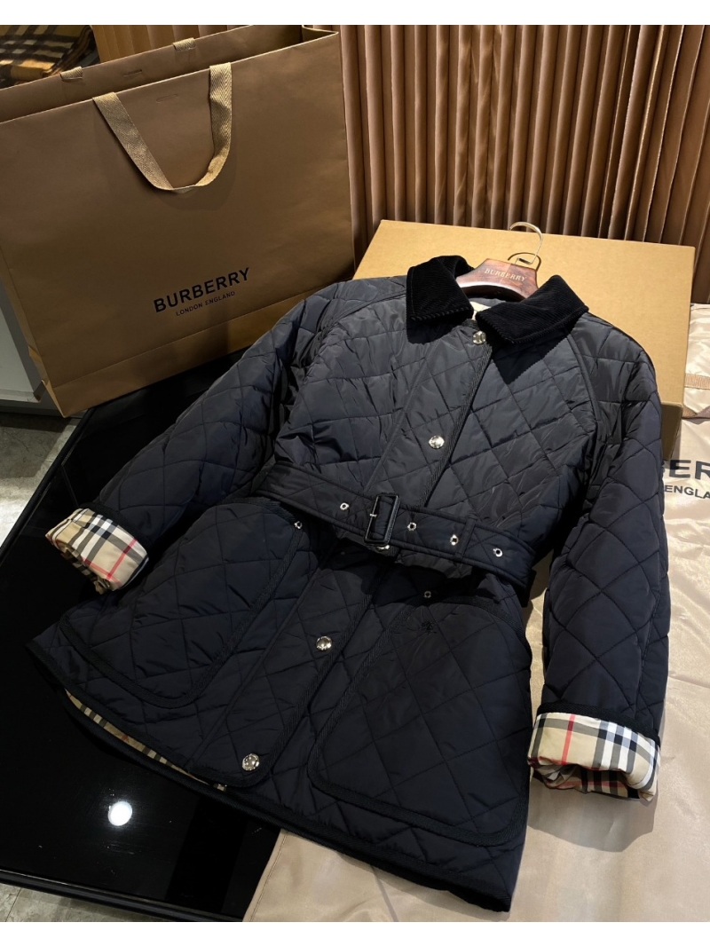 Burberry Equestrian Knight Belted Diamond Quilted Nylon Jacket Black