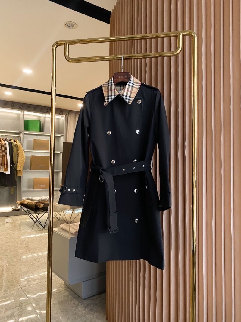 Burberry Check-Lined Cotton Gabardine Trench Coat Black