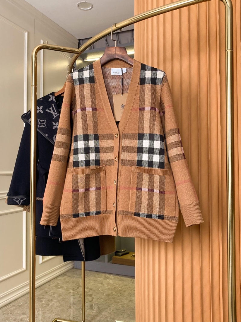 Burberry Brown Wood Check Wool-Cashmere Blend Cardigan