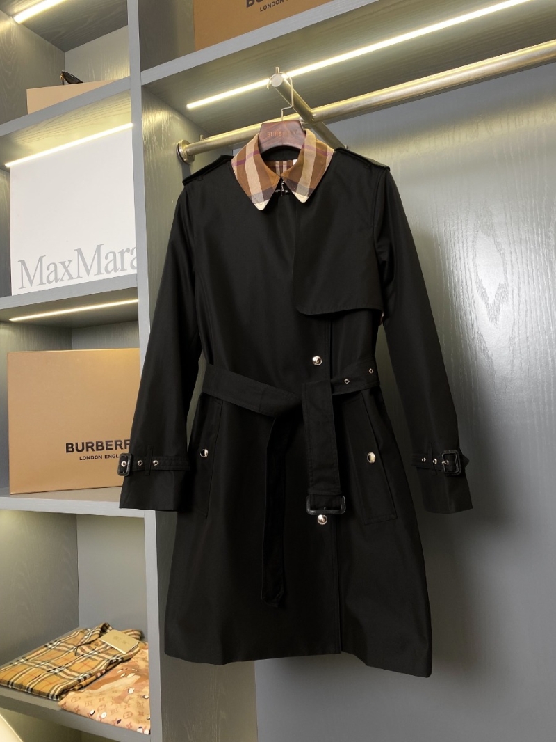 Burberry Gabardine Trench Coat with Check Panels black