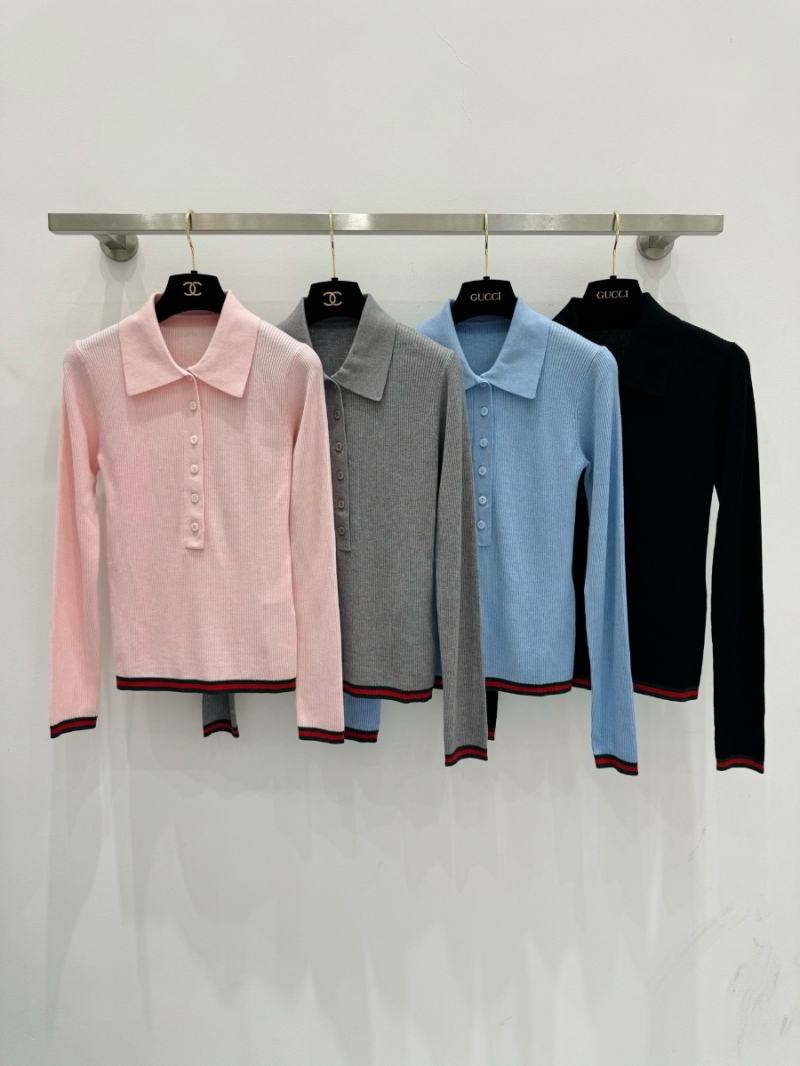 Gucci Spring 2025 Classic Collared Knit Top – Luxurious Cashmere and Silk Elegance Pink