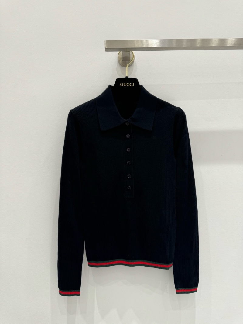 Gucci Spring 2025 Classic Collared Knit Top – Luxurious Cashmere and Silk Elegance Black