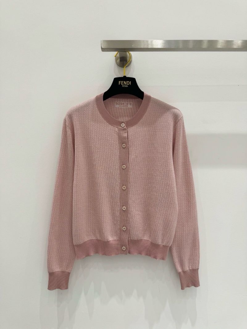 Fendi Spring-Summer 2025 FF Logo Jacquard Wool Cardigan Pink