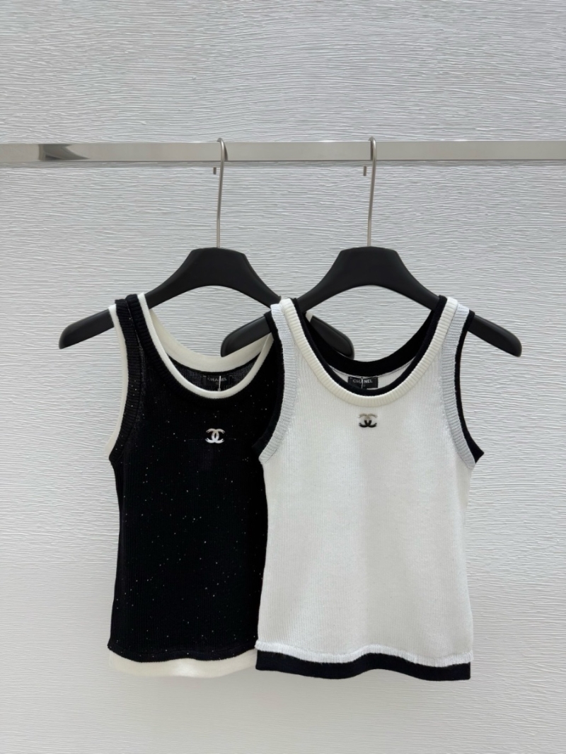Chanel SS25 Two-Tone Sequined Knit Wool Tank Top