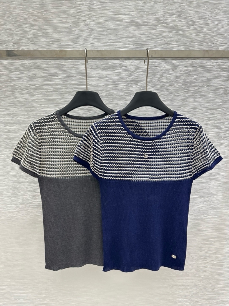 Chanel 25SS Contrast Striped Knit Short-Sleeve Top