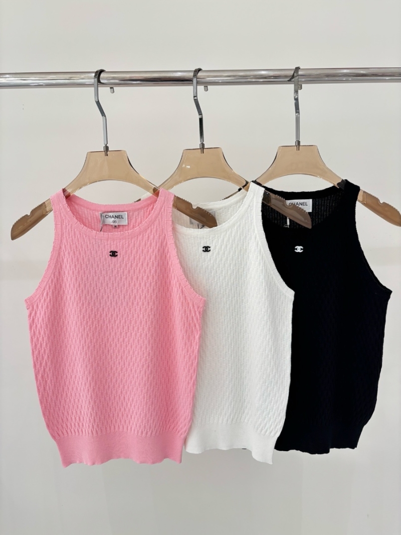 Chanel Spring 2025 Jacquard Logo Knit Tank Top In Cotton-Silk