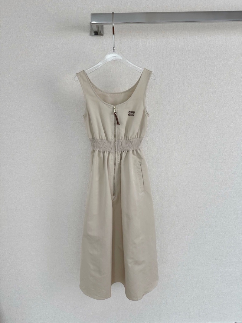 Miu Miu Embroidered Cinched Waist Sleeveless Dress