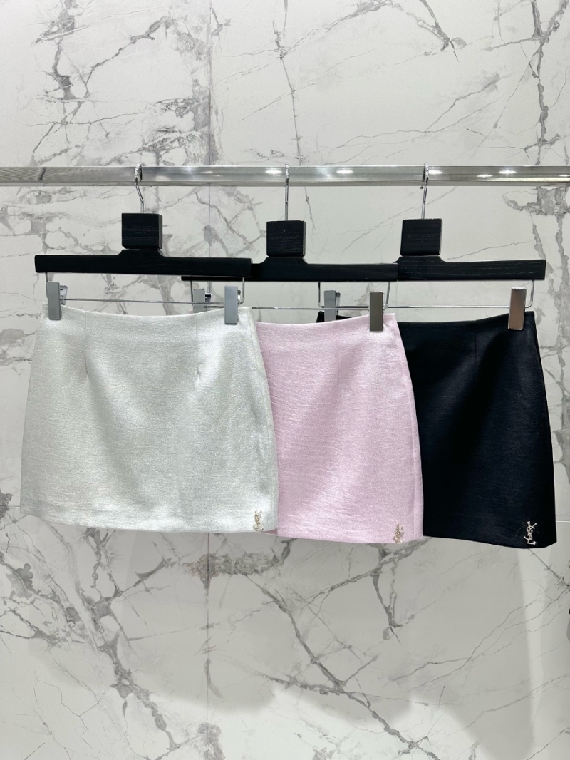 YSL Saint Laurent Metallic Coated Mini Skirt