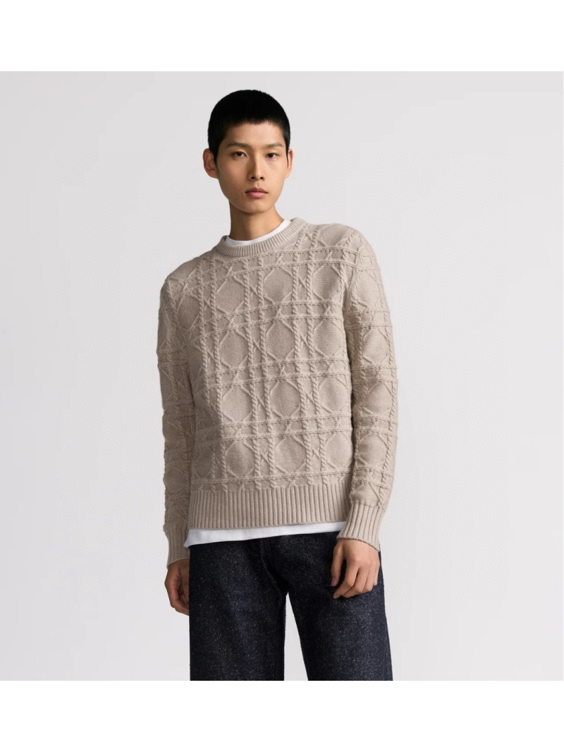 Dior Cannage Pattern Cashmere Sweater Beige - Unisex Collection