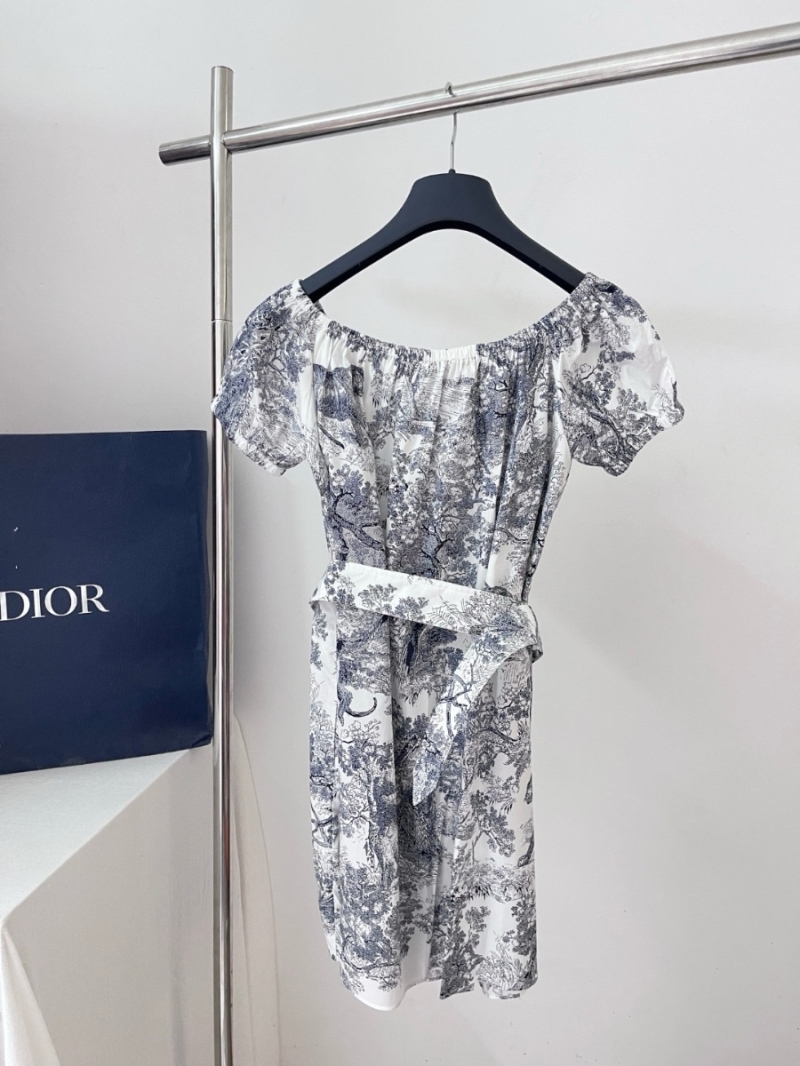 Dior Chez Moi Elegant Off-Shoulder Toile de Jouy Dress