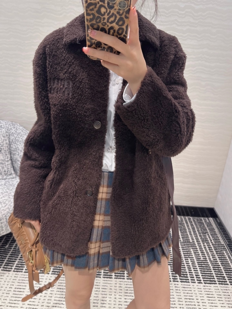 Miu Miu Luxe Shearling Jacket with Leather Belt