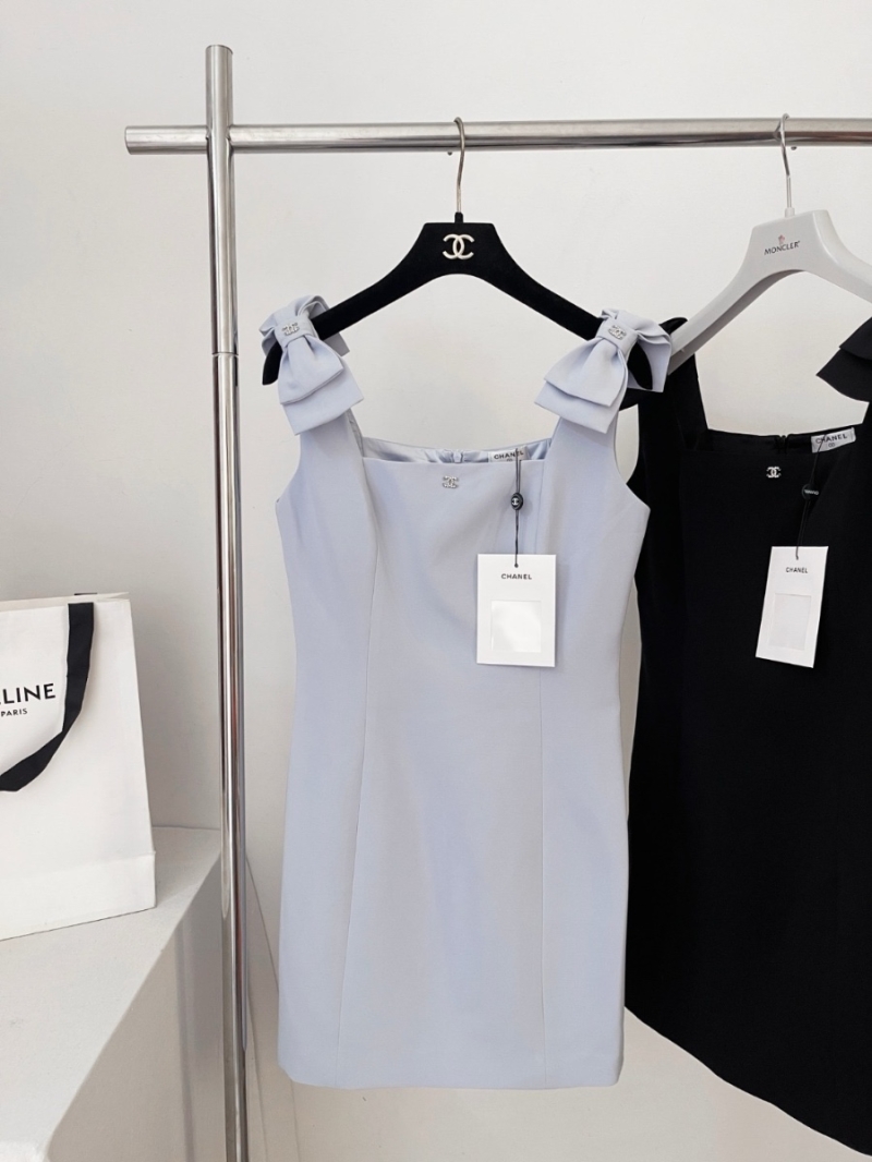 Chanel Spring 2025 Bow-Strap Sleeveless Dress Light Blue