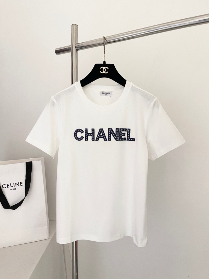 Chanel Rhinestone Embroidered Logo T-Shirt