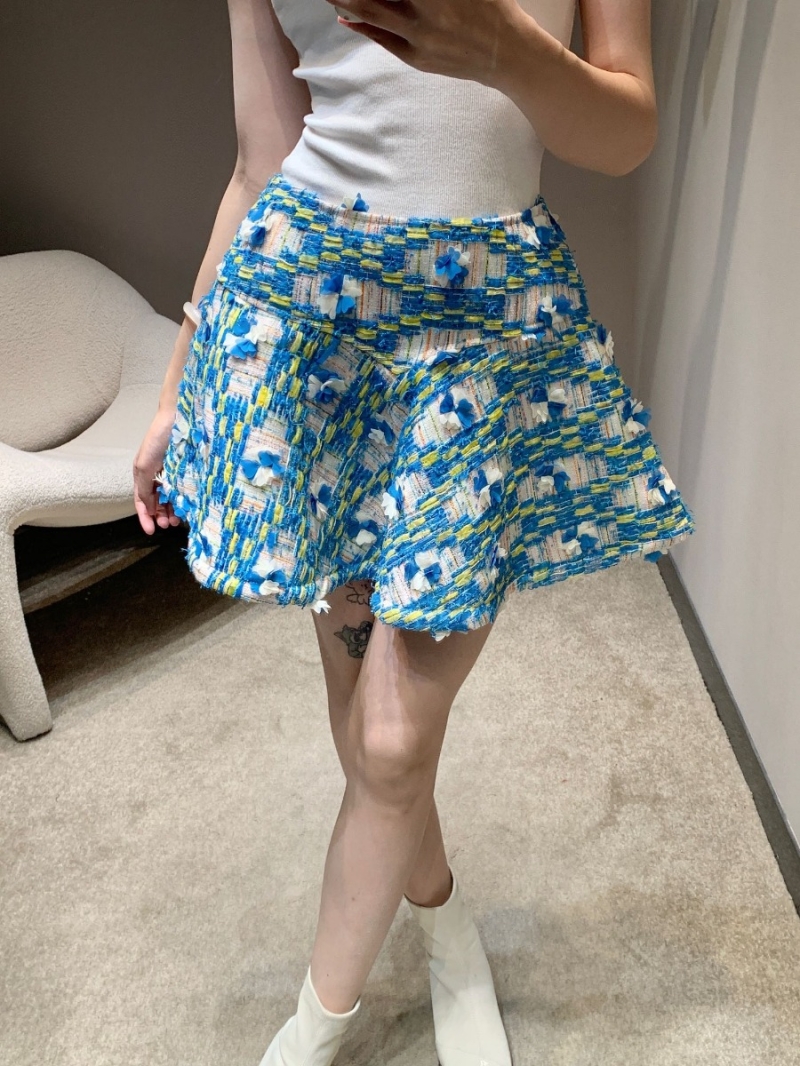 Chanel 24 FW Early Autumn Blue Floral Tweed Skirt