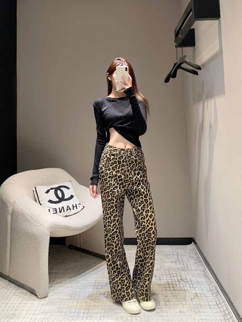 YSL Saint Laurent 24 FW Early Autumn Collection Stylish Leopard Print Straight Pants
