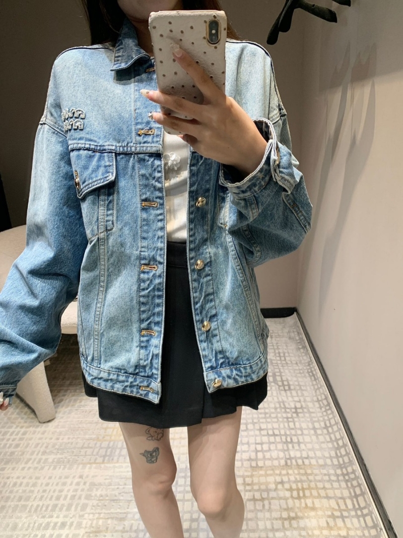 Miu Miu 24 AW Early Autumn Oversized Letter Patch Embroidered Denim Jacket