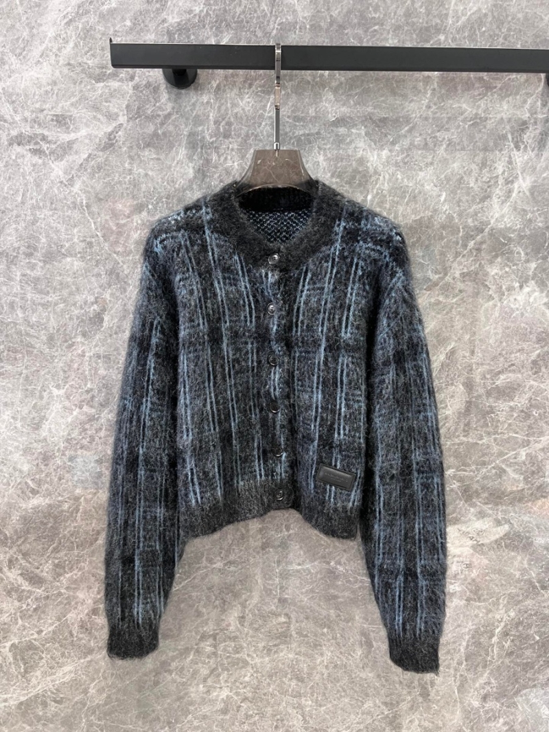 Alexander Wang 24 FW Jacquard Plaid Mohair Knit Cardigan. Black with Blue Plaid Accents