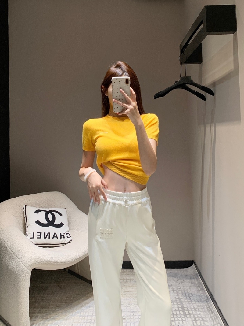 Miu Miu 24FW Collection Embroidered Casual Wide-Leg Pants - Ivory